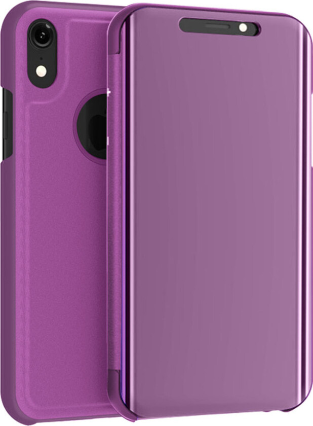 iPhone Xs Max beskyttelses deksel av syntetisk skinn med galvanisert speil forside - lilla