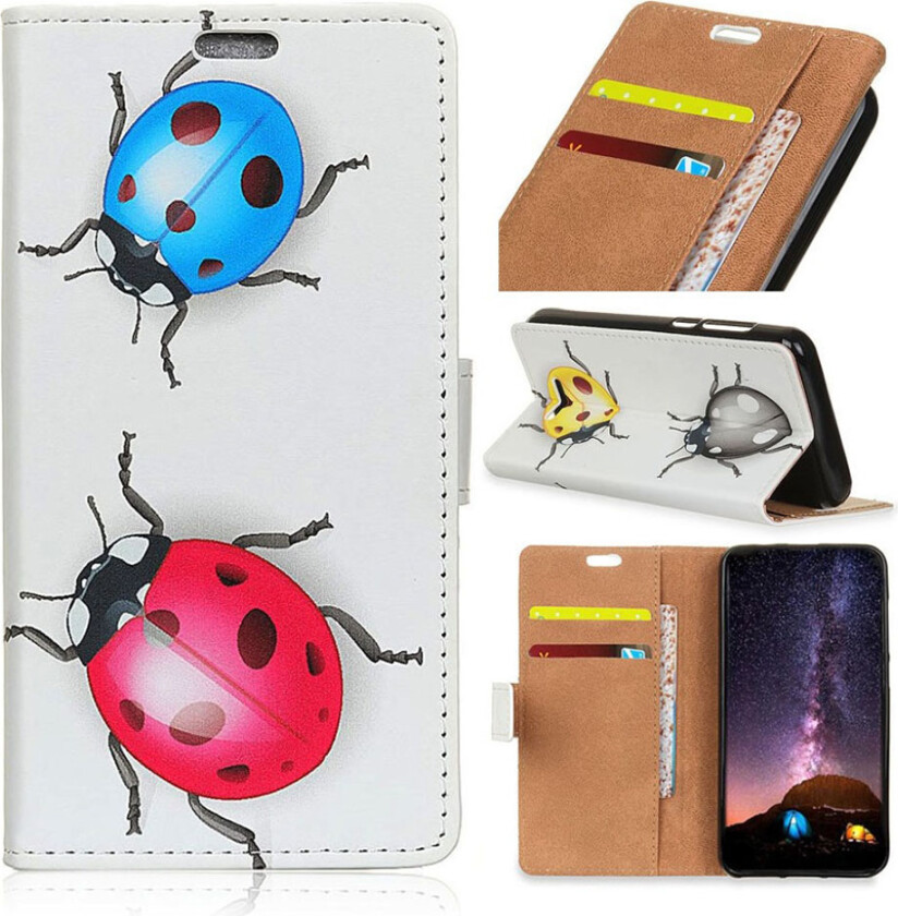 iPhone Xr beskyttelses deksel av syntetisk skinn med printet mønster - farget marihøner