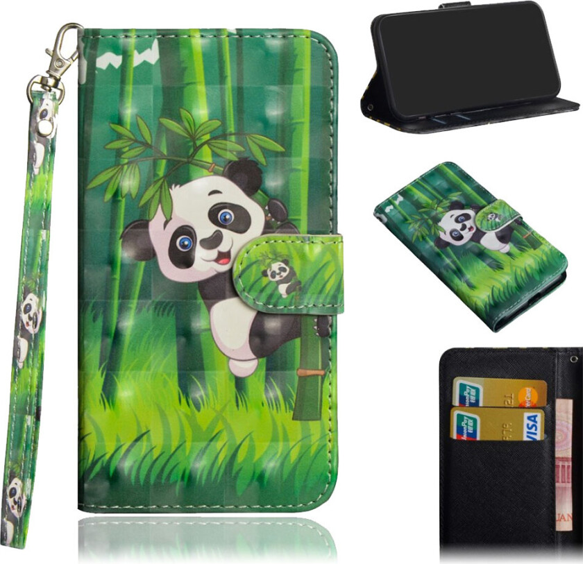 iPhone Xr beskyttelses deksel av syntetisk skinn med printet mønster - panda mønster