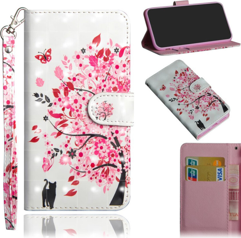 iPhone Xr beskyttelses deksel av syntetisk skinn med printet mønster - blomstrende tre