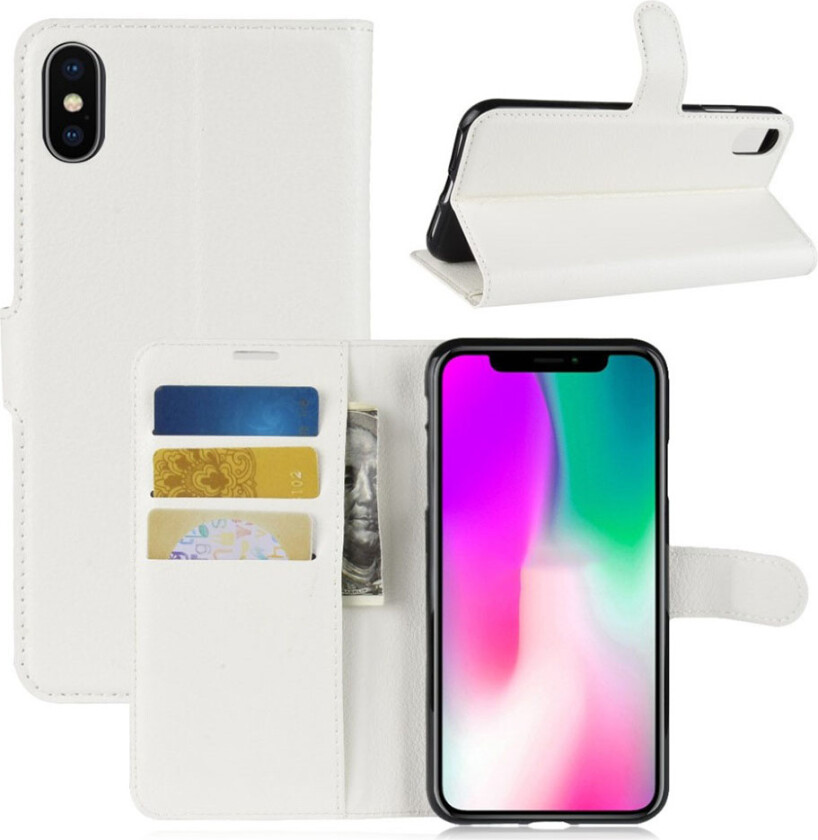 iPhone Xr beskyttelses deksel av syntetisk skinn med litchi tekstur - hvit