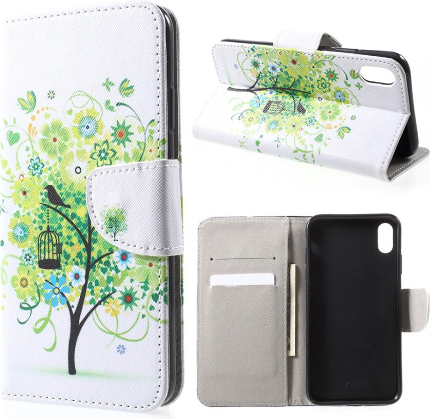 iPhone Xr beskyttelses deksel av syntetisk skinn med printet mønster - grønnt tre