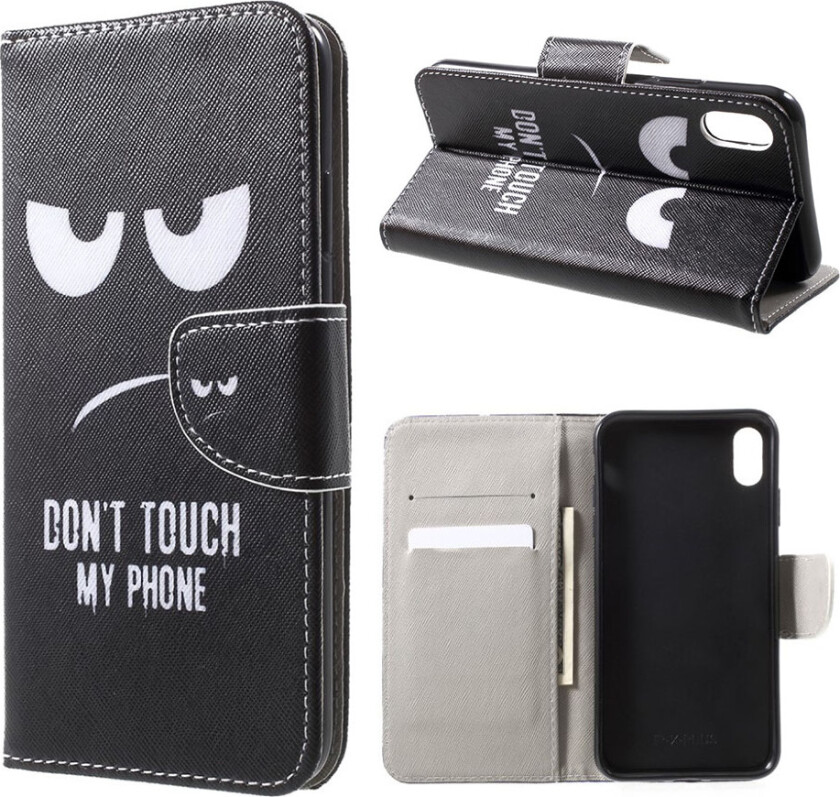 iPhone Xr beskyttelses deksel av syntetisk skinn med printet mønster - ikke rør telefonen min