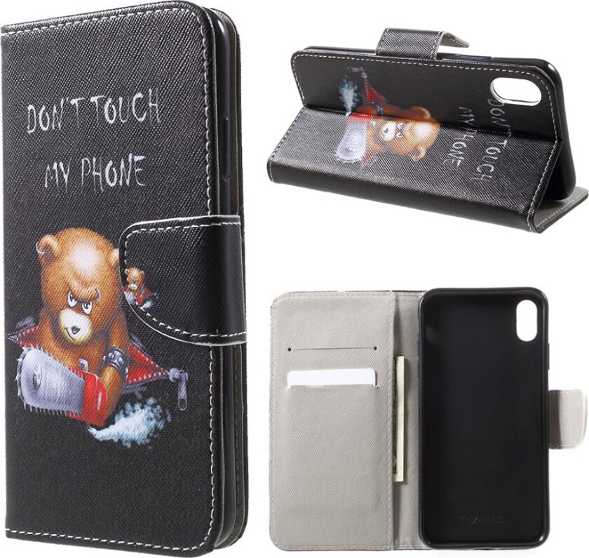 iPhone Xr beskyttelses deksel av syntetisk skinn med printet mønster - sint bjørn