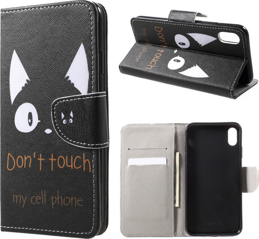 iPhone Xr beskyttelses deksel av syntetisk skinn med printet mønster - sint advarsel