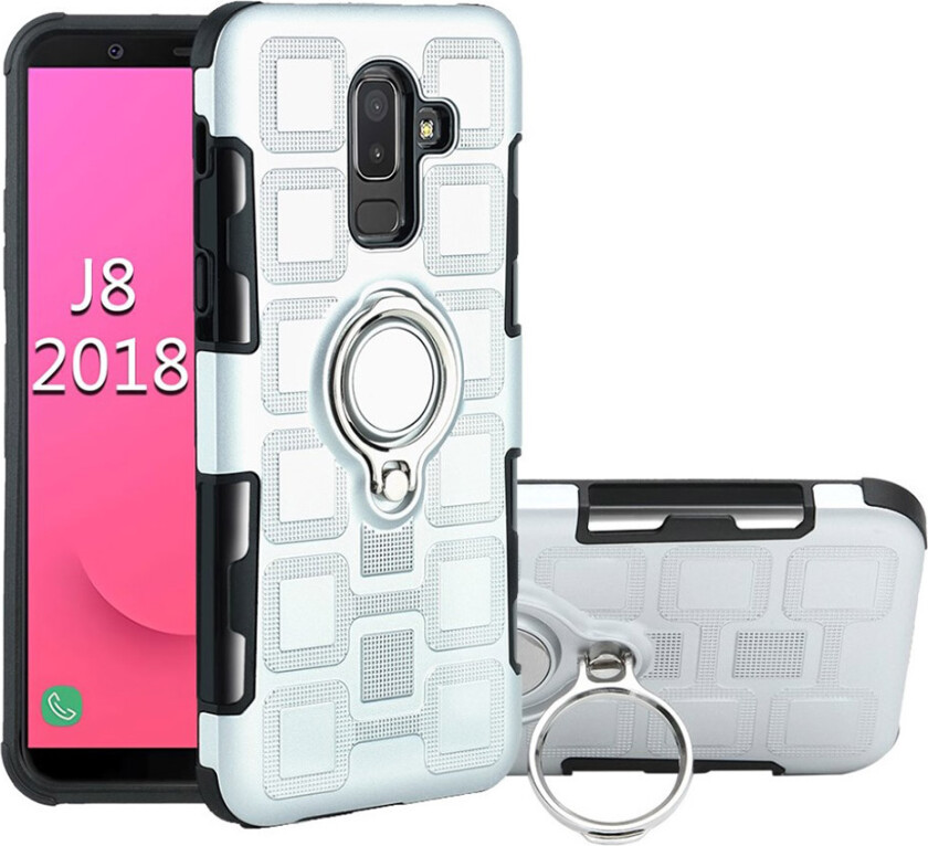 Galaxy J8 beskyttelses deksel av hybrid materiale med geometrisk mønster - sølv