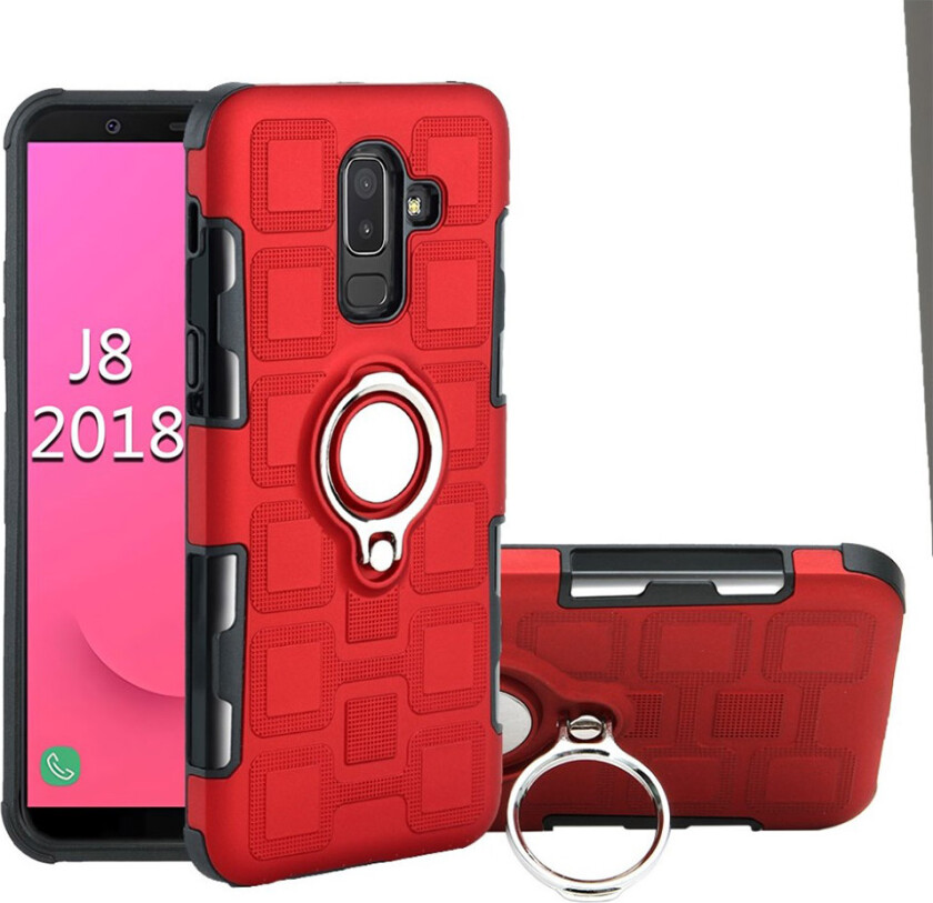 Galaxy J8 beskyttelses deksel av hybrid materiale med geometrisk mønster - rød