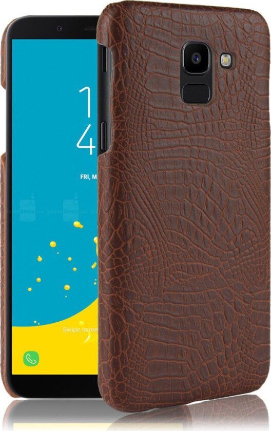 Galaxy J6 beskyttelses deksel av hard plastikk med krokodille tekstur - brun