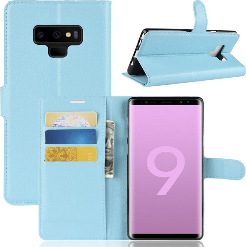 Galaxy Note9 beskyttelses deksel av syntetisk skinn med litchi tekstur - blå
