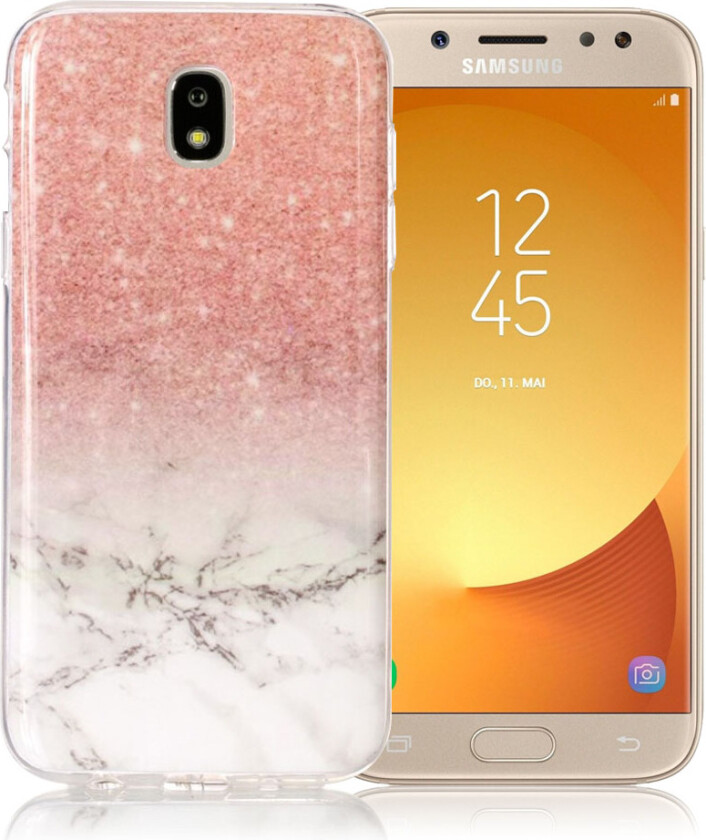 Galaxy J5 IMD beskyttelses deksel av TPU med marmor mønster - rosa og hvit