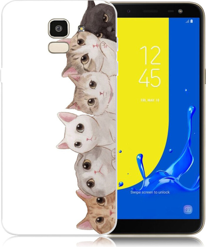 Galaxy J6 beskyttelses deksel av silikon og plastikk med printet mønster - katte mønster
