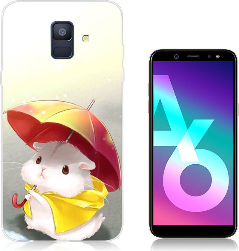 Galaxy A6 IMD beskyttelses deksel av TPU med printet mønster - hamster holder paraply