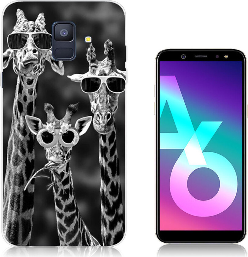 Galaxy A6 IMD beskyttelses deksel av TPU med printet mønster - kule sjiraffer