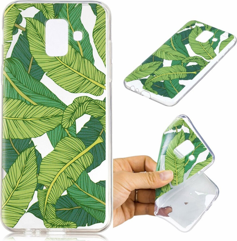 Galaxy A6 IMD beskyttelses deksel av silikon og plastikk med printet mønster - grønne blader