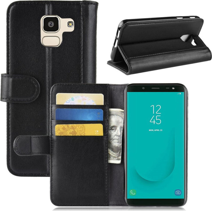 Galaxy J6 beskyttelses deksel av behandlet skinn - svart