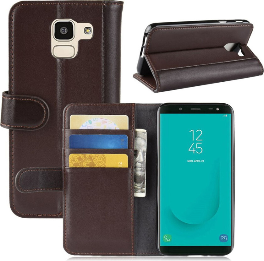 Galaxy J6 beskyttelses deksel av behandlet skinn - brun