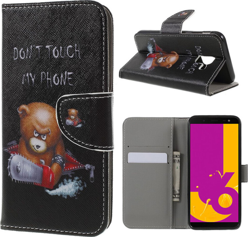Galaxy J6 beskyttelses deksel av syntetisk skinn med printet bilde - sint bjørn og advarsel