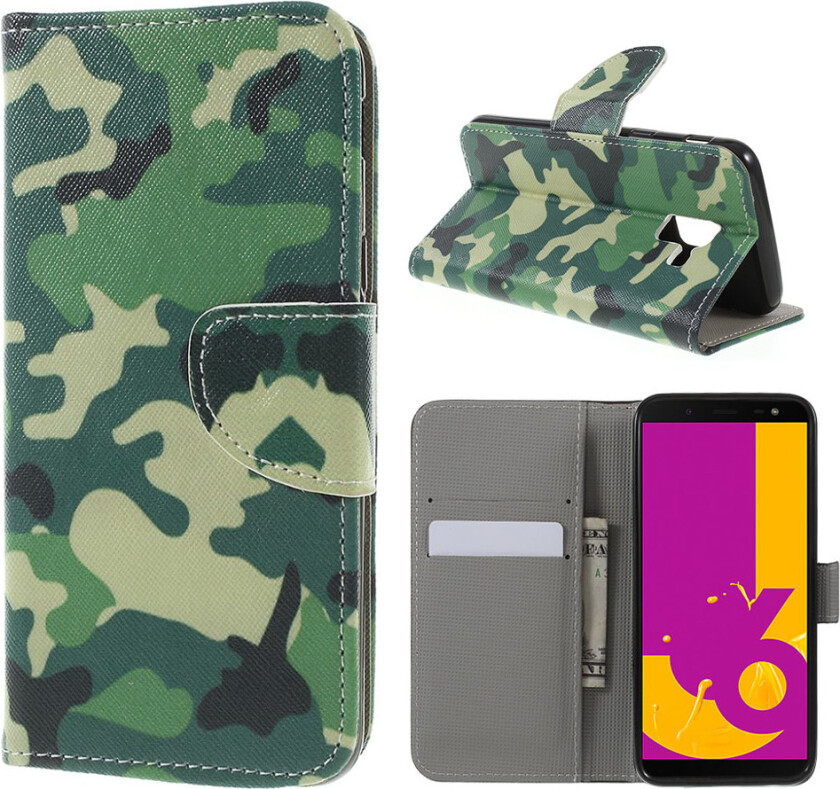 Galaxy J6 beskyttelses deksel av syntetisk skinn med printet bilde - Kamuflasje