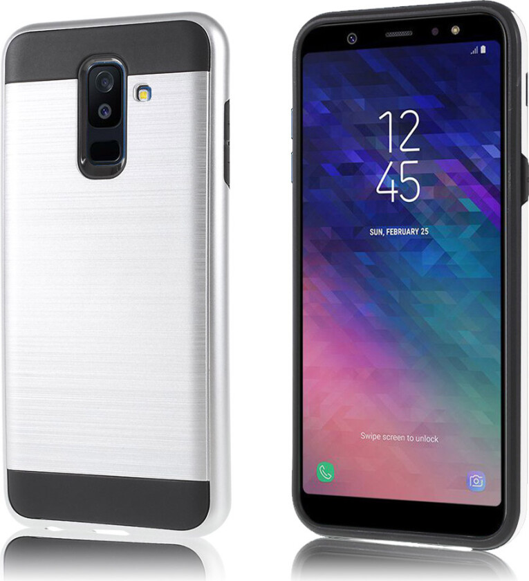 Galaxy A6 Plus beskyttelses deksel av silikon og plastikk med børstet tekstur - sølv