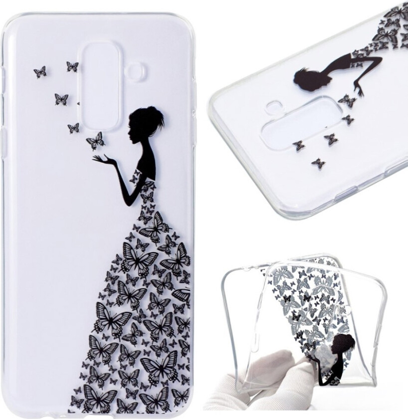Galaxy A6 Plus beskyttelses deksel av silikon med printet bilde - sommerfugl og skjønnhet