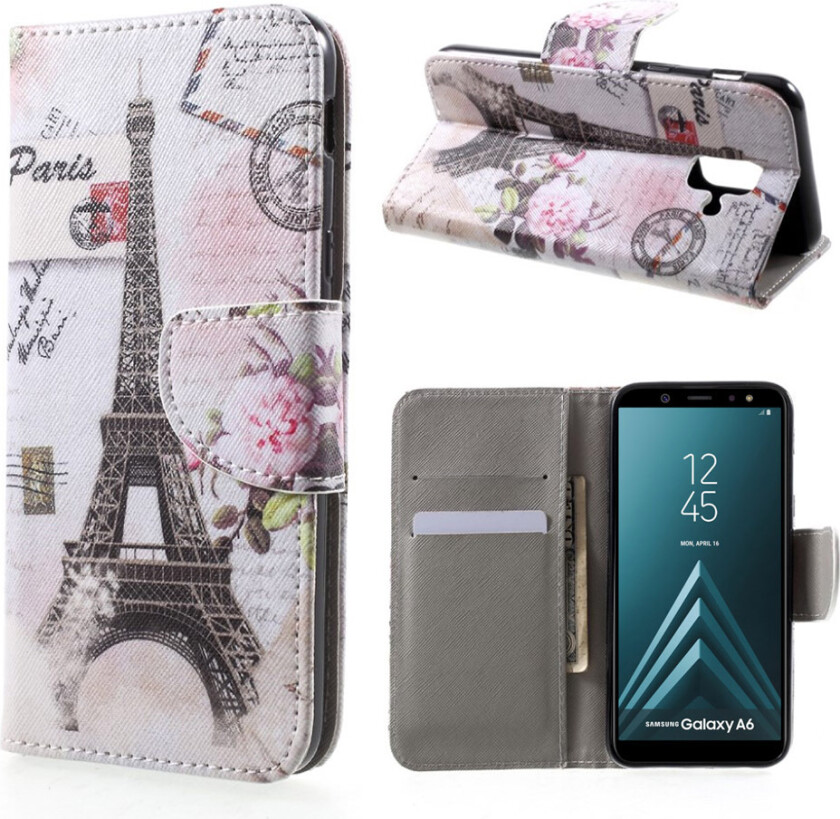 Galaxy A6 beskyttelses deksel av syntetisk skinn med printet bilde - eiffel tårn
