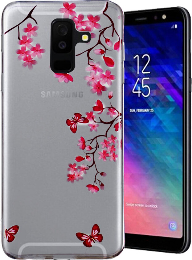 IMD Samsung Galaxy A6 Plus beskyttelses deksel av silikon med printet bilde - blomster og sommerfugl