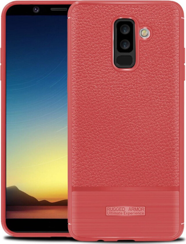 Galaxy A6 Plus beskyttelses deksel av silikon med børstet litchi tekstur - rød