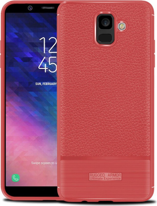Galaxy A6 beskyttelses deksel av silikon med litchi tekstur - rød