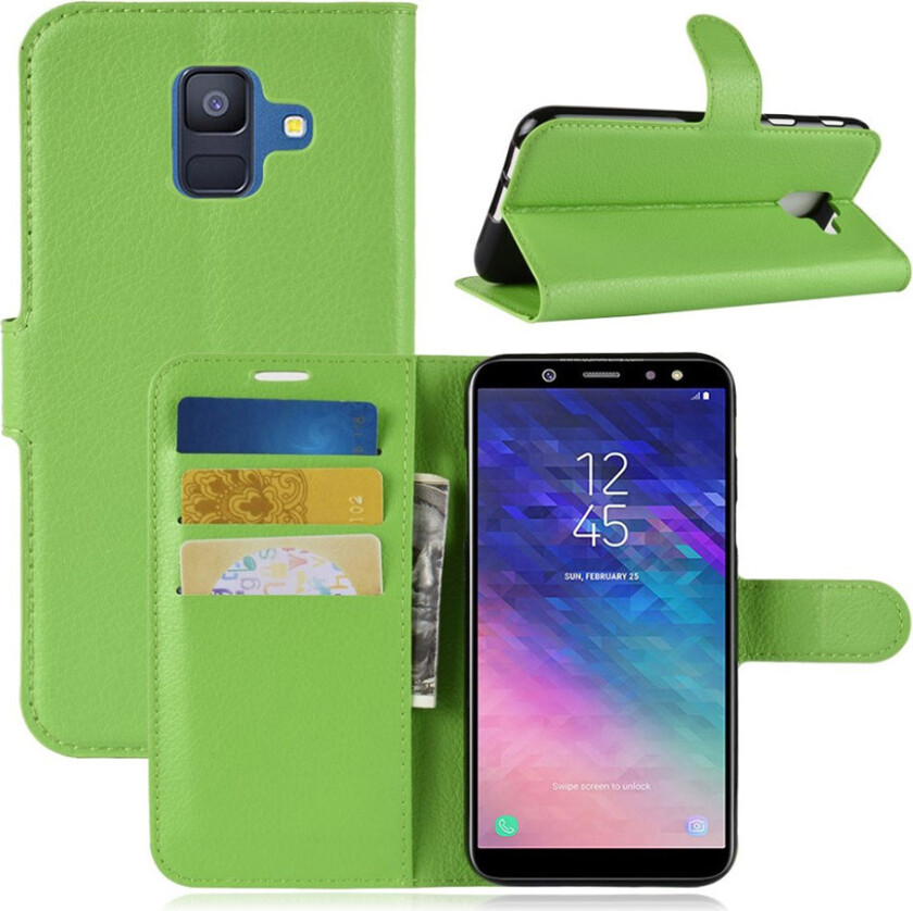 Galaxy A6 beskyttelses deksel av syntetisk skinn med litchi tekstur - grønn