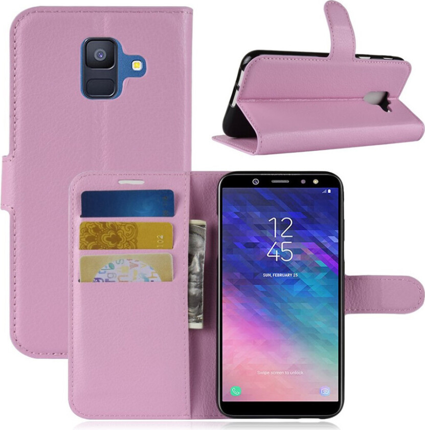 Galaxy A6 beskyttelses deksel av syntetisk skinn med litchi tekstur - rosa