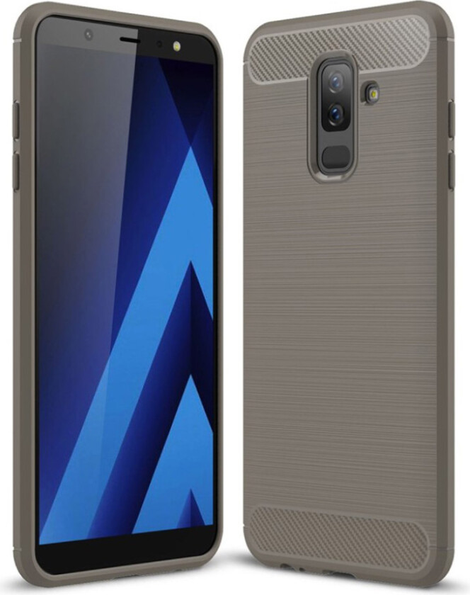 Galaxy A6 Plus beskyttelses deksel i silikon med børstet karbon fiber tekstur - grå