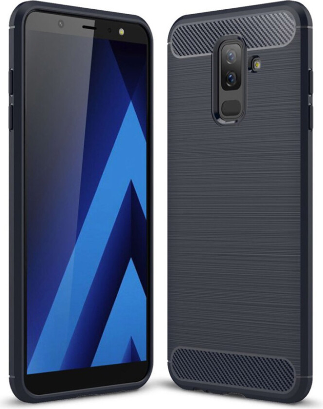 Galaxy A6 Plus beskyttelses deksel i silikon med børstet karbon fiber tekstur - mørke blå