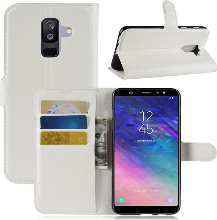 Galaxy A6 Plus beskyttelses deksel i syntetisk skinn med litchi tekstur - hvit