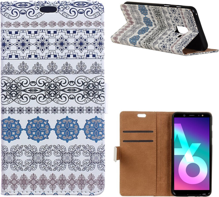 Galaxy A6 beskyttelses deksel i syntetisk skinn med printet bilde - elskelige små ugler