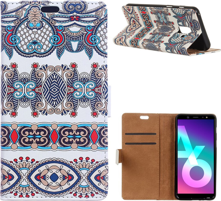 Galaxy A6 beskyttelses deksel i syntetisk skinn med printet bilde - arabisk blomster mønster