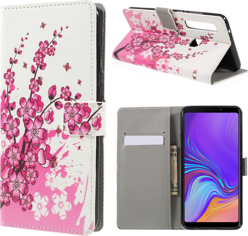 Galaxy A9 beskyttelses deksel av syntetisk skinn med printet mønster - plumme blomstring