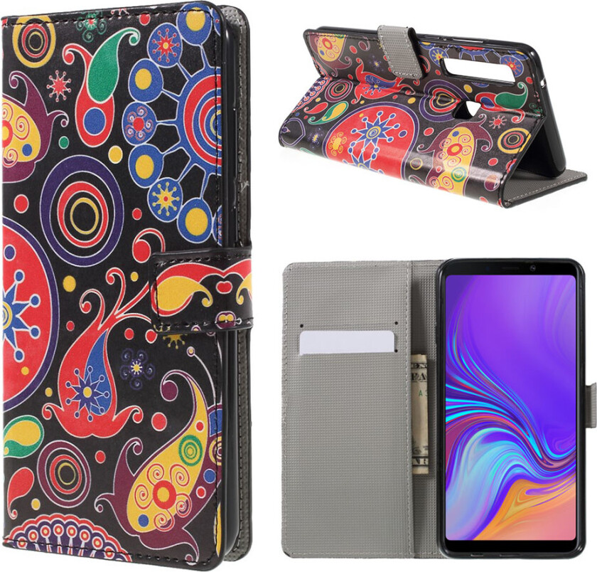 Galaxy A9 beskyttelses deksel av syntetisk skinn med printet mønster - paisley blomst