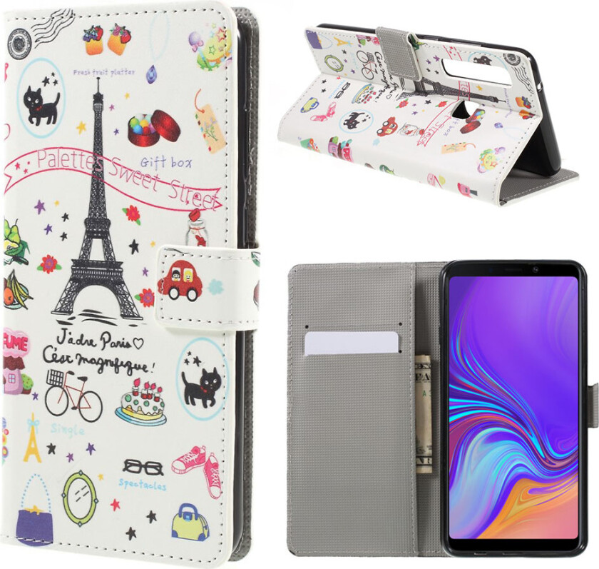 Galaxy A9 beskyttelses deksel av syntetisk skinn med printet mønster - eiffel tårn