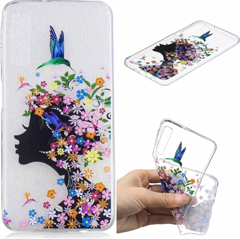 Galaxy A7 beskyttelses deksel av TPU med hevet printet mønster - blomstrende jente