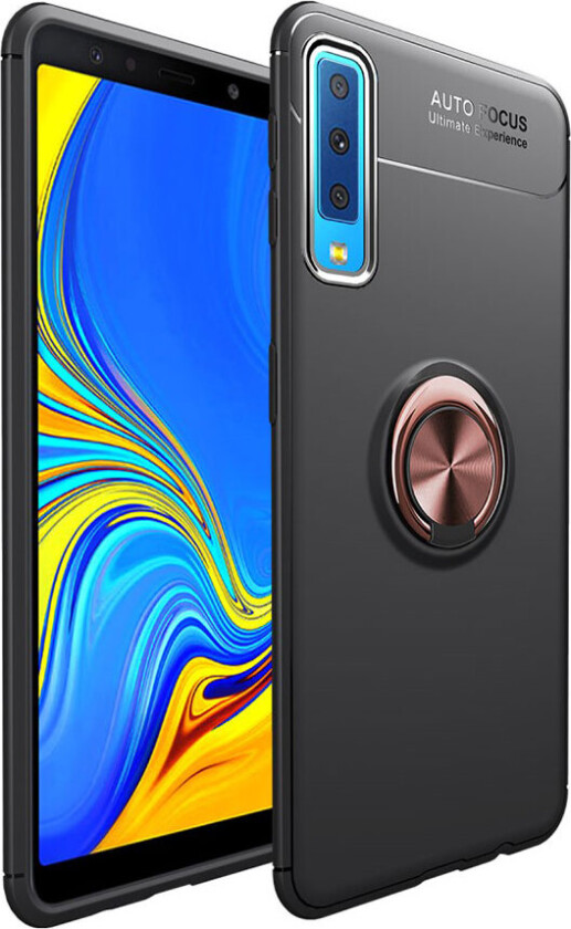 Galaxy A7 beskyttelses deksel av TPU med finger ring - svart og rose gull