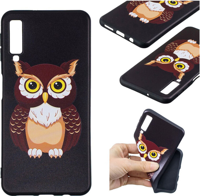 Galaxy A7 beskyttelses deksel av TPU med hevet printet mønster - brun ugle
