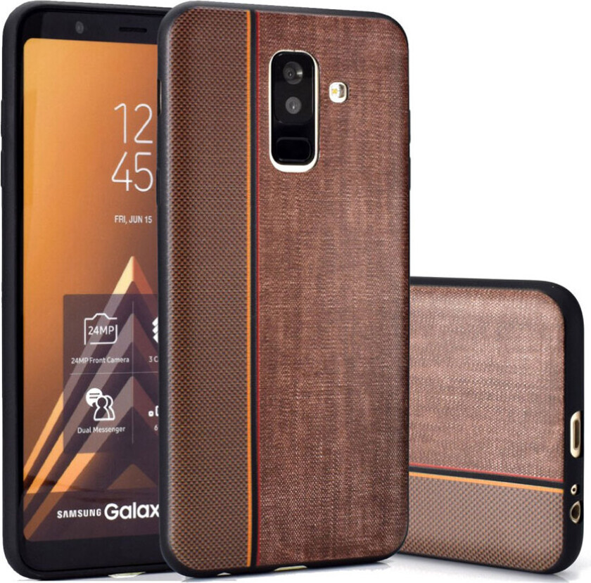 Galaxy A6 Plus beskyttelses deksel av TPU med delt design av jeans og tøy - kaffe