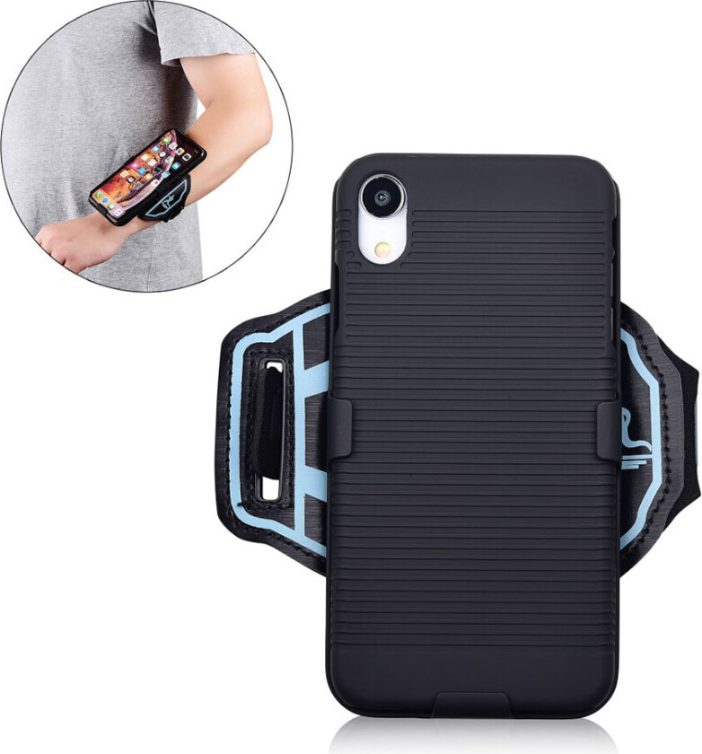 iPhone Xr beskyttelses deksel av plastikk med stripet tekstur og armbånd av nylon - svart