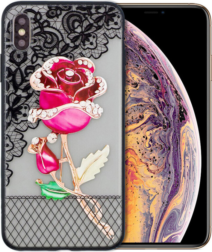 iPhone XS beskyttelses deksel av plastikk med 3D hevet blonde mønster - rose