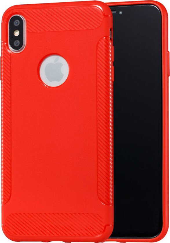 iPhone XS beskyttelses deksel av TPU med karbon fiber tekstur - rød