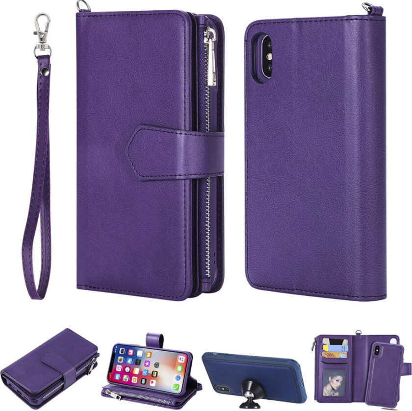 iPhone XS beskyttelses deksel av syntetisk skinn med 2 i 1 design - lilla