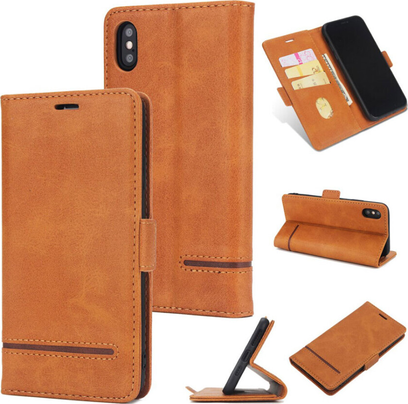 iPhone Xs Max beskyttelses deksel av syntetisk skinn med delt design - brun