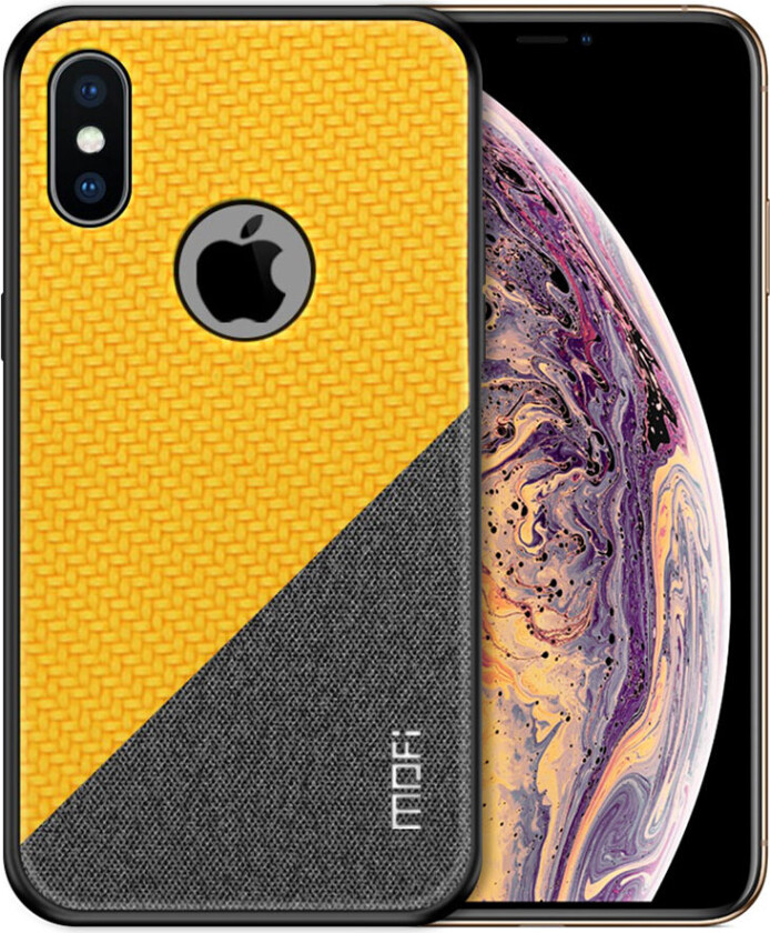MOFI iPhone XS beskyttelses deksel av plastikk dekt i syntetisk skinn med delt design - gul