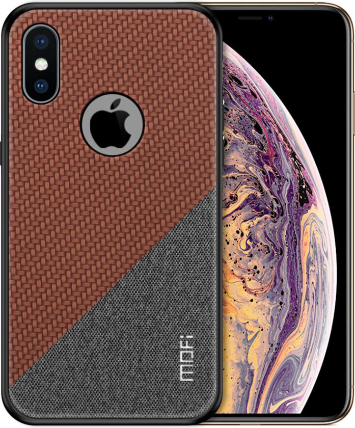 MOFI iPhone XS beskyttelses deksel av plastikk dekt i syntetisk skinn med delt design - brun