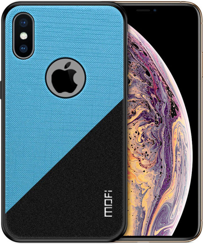 MOFI iPhone XS beskyttelses deksel av plastikk dekt i tekstil tøy - blå